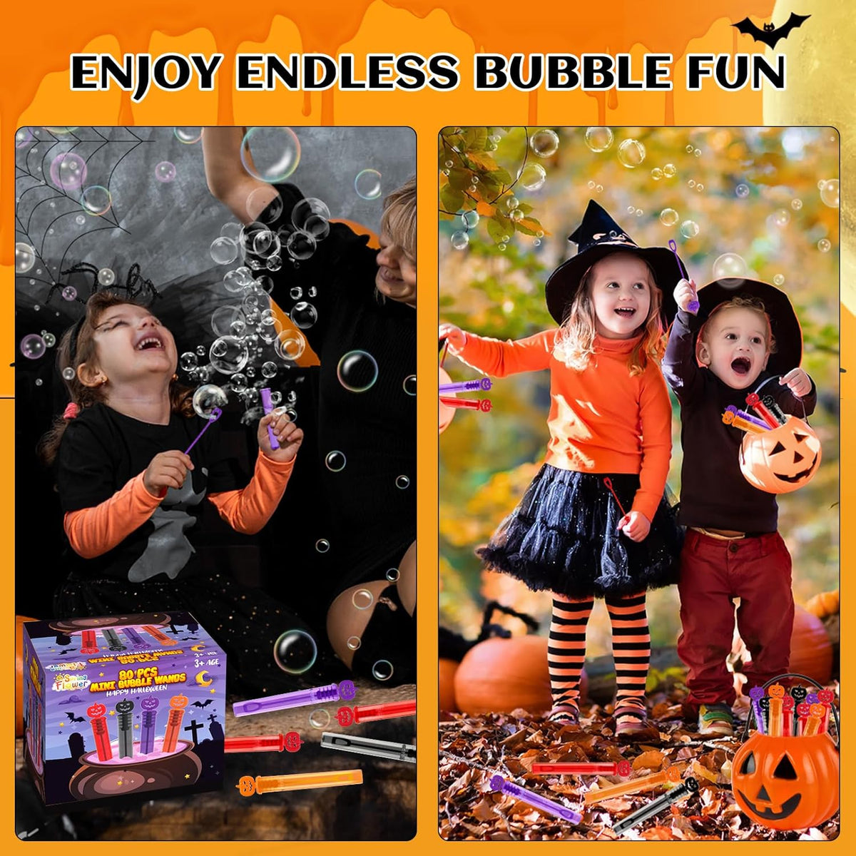 SpringFlower 80 PCS Halloween Party Favor For Kids, Halloween Mini Bubble Wands Halloween Gifts For