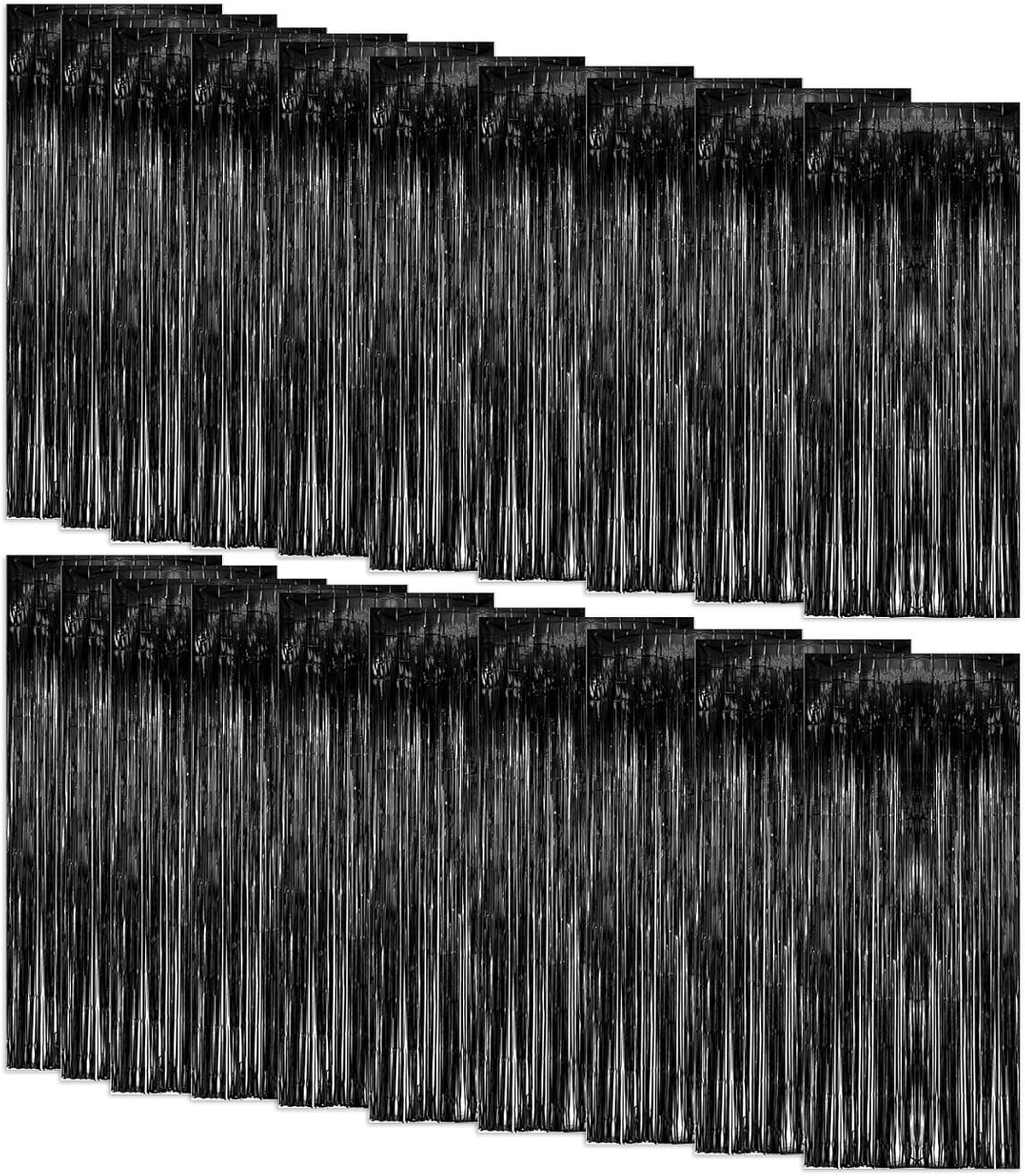 20 Pack Foil Curtain Backdrop Black Metallic Tinsel Foil Fringe Curtains Photo Booth Props for