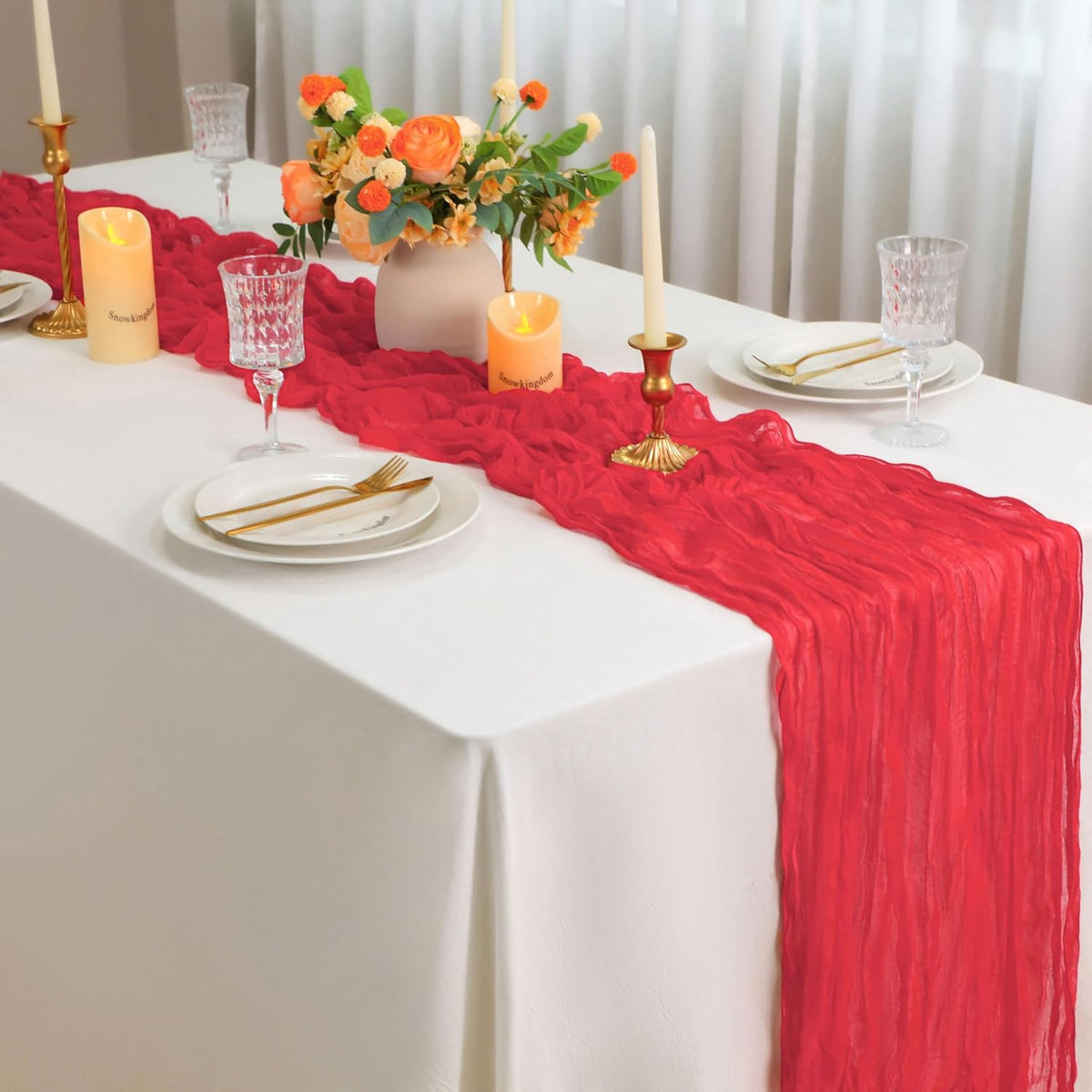 Snowkingdom 6 PCS Red Cheesecloth Table Runner 10 Ft, 120 inch Long Cheese Cloth Gauze Runners for