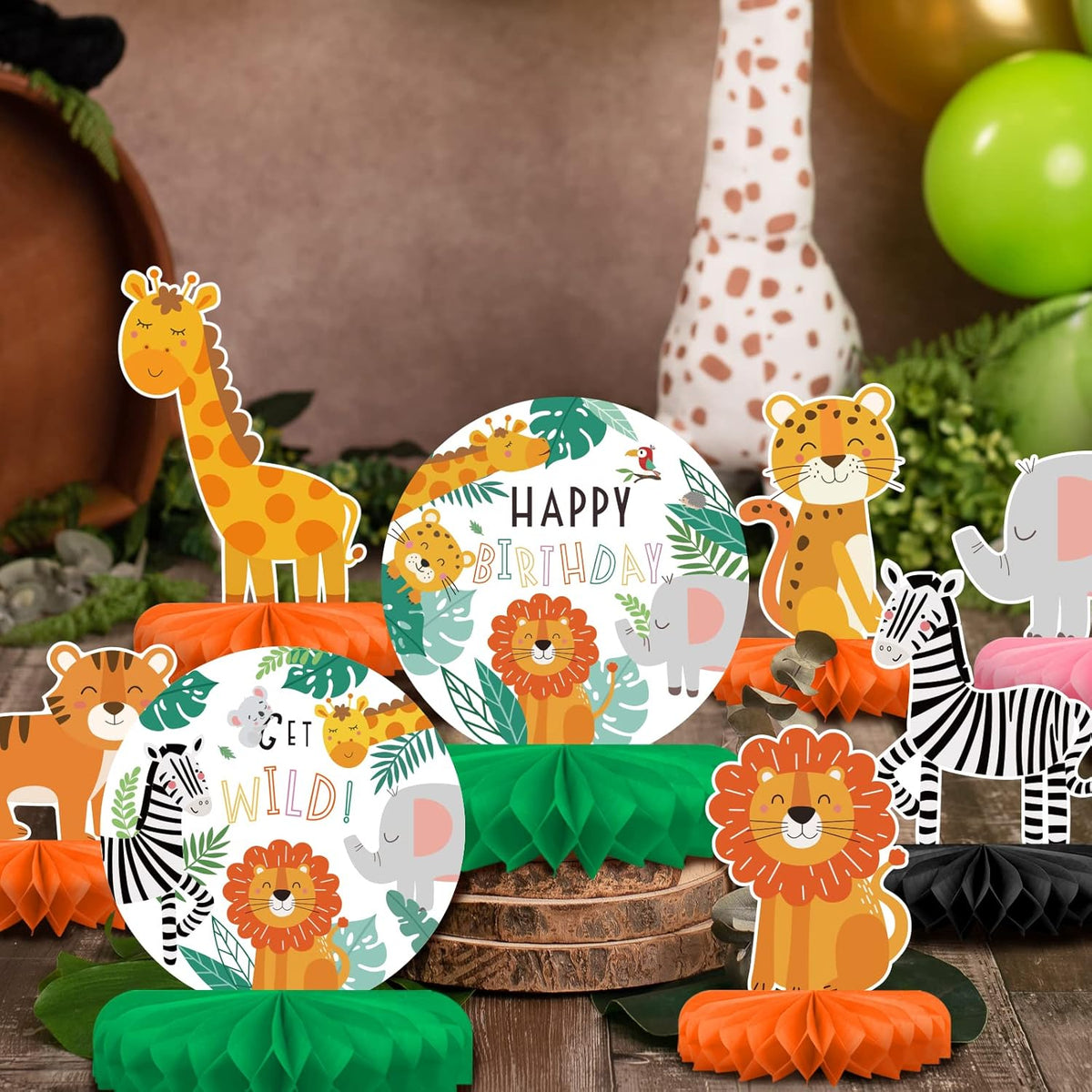 Safari Birthday Decorations Table Centerpiece - Jungle Animals Theme Party Supplies, Honeycomb