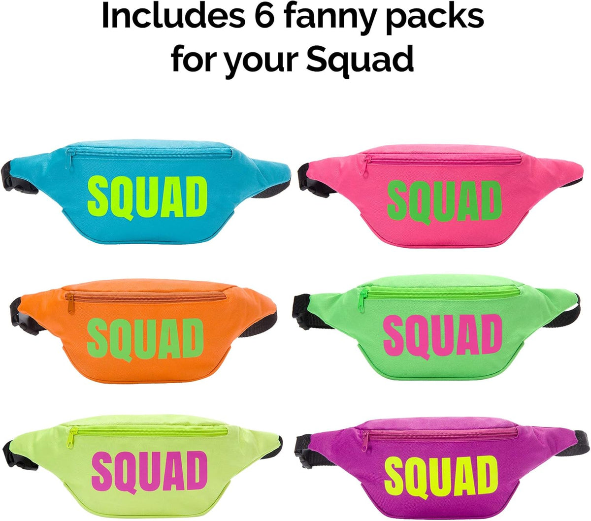 Bachelorette 80s Fanny Pack Set | 7 Pack | 1 Bride Fanny Pack and 6 Squad Fanny Packs |