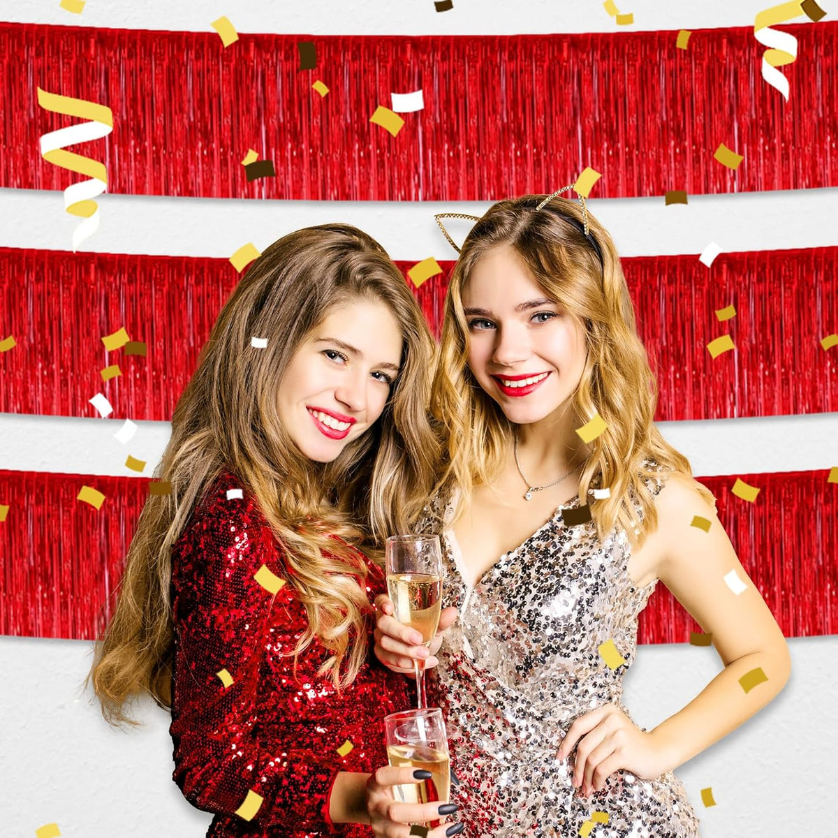 4 Pack 10 Feet Red Foil Fringe Garland Metallic Tinsel Streamers Banner Wall Hanging Curtain