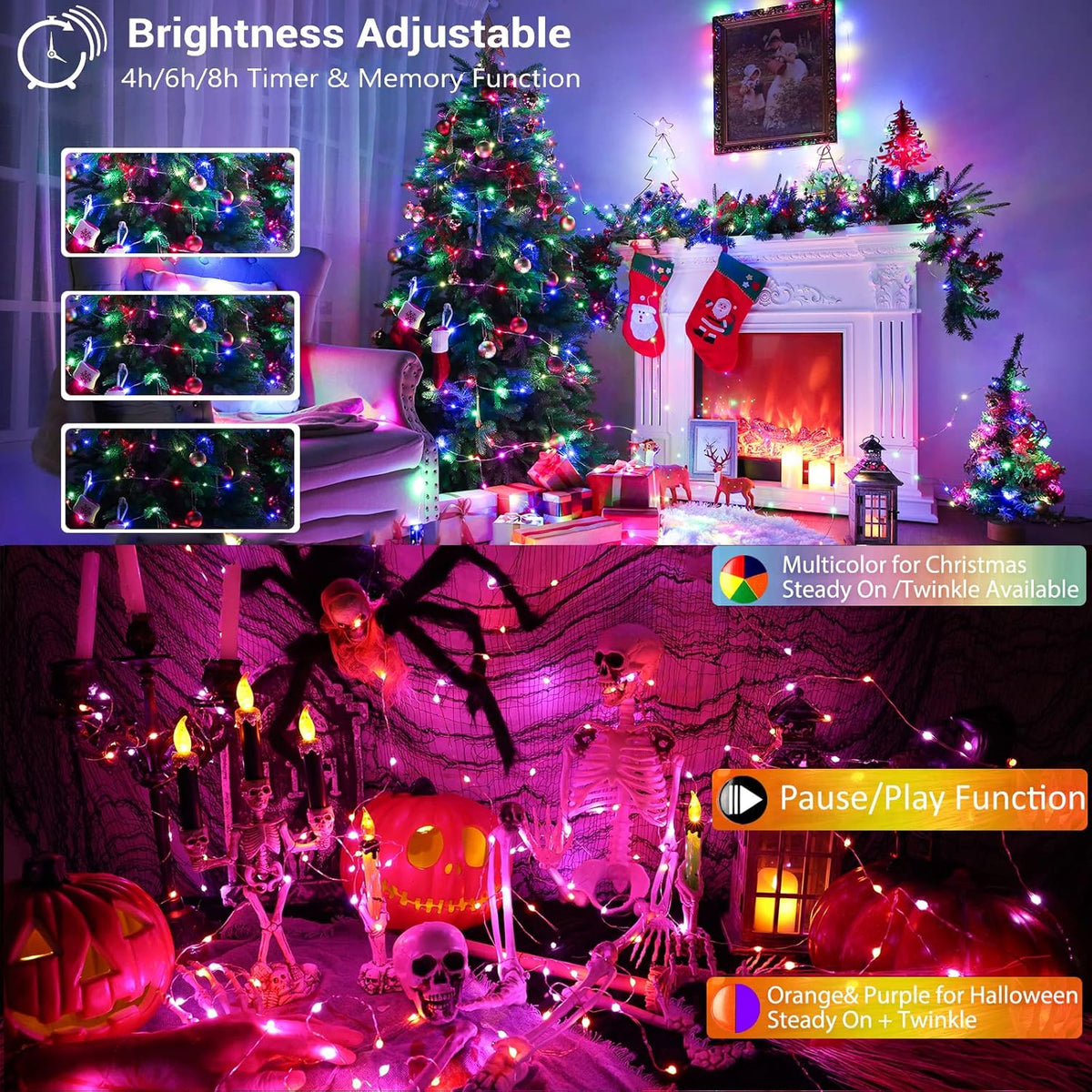 BrizLabs Color Changing Fairy Lights, 66ft 200 LED Rainbow Christmas Fairy Lights with Remote, RGB