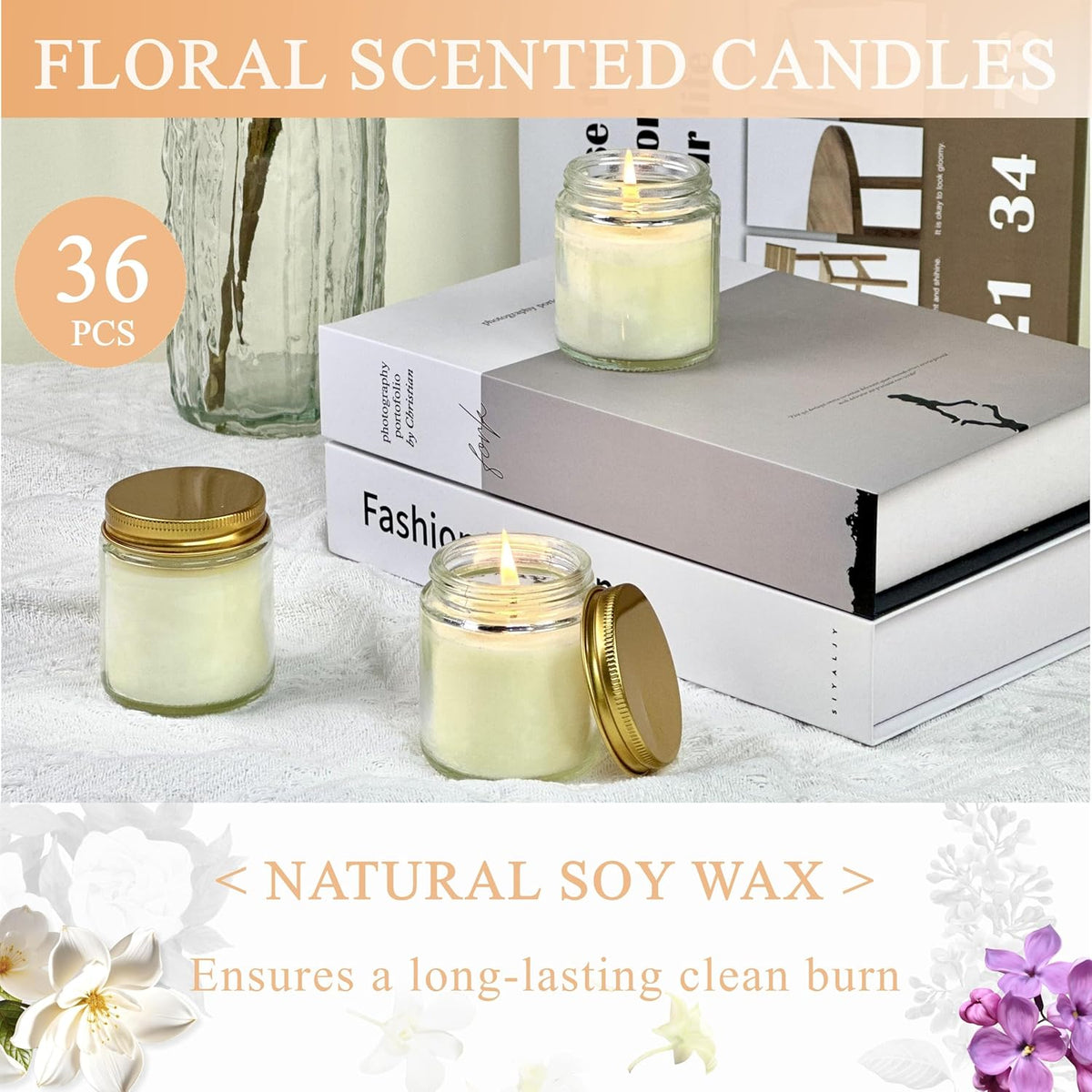 ACITHGL 36 Pcs 4oz Mini Mason Jar Candles Small Scented Candles Bulk Aromatherapy Ideal Souvenir