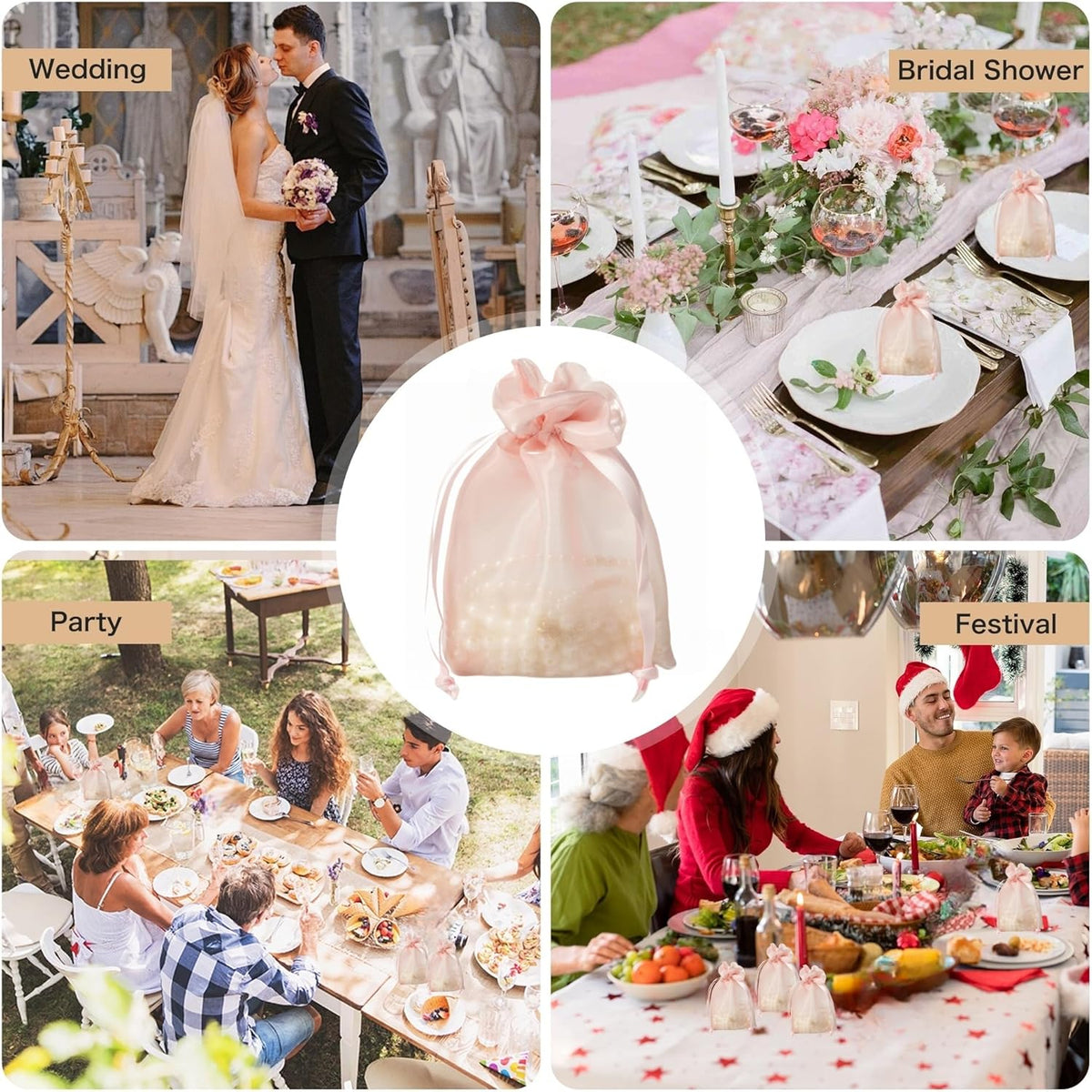 QIANF 20 Pcs Pink Small Organza Bags 4X6 inch for Wedding Favors with Drawstring, Mini Mesh Gift