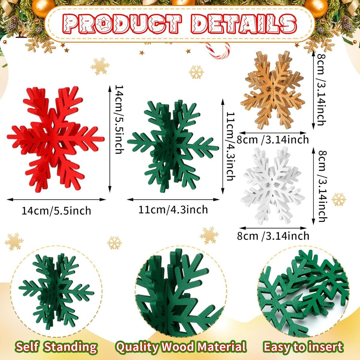 Bucherry 12 Pcs Wooden Snowflake Table Decor 3D Snowflake Tabletop Signs and Centerpiece for