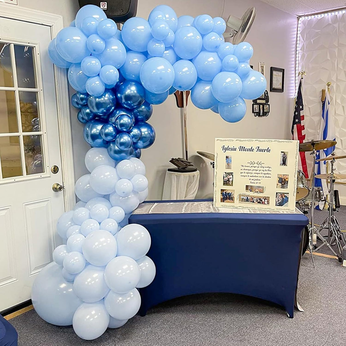 Blue Balloons, 12 Inch Double Stuffed Metallic Light Blue Mixed Latex Balloon, Chrome Dark Navy