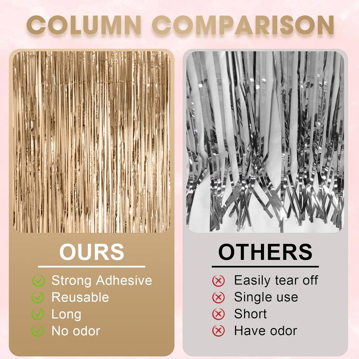 4 Pack Champagne Foil Fringe Backdrop Curtains, Tinsel Streamers Birthday Party Decorations, Fringe