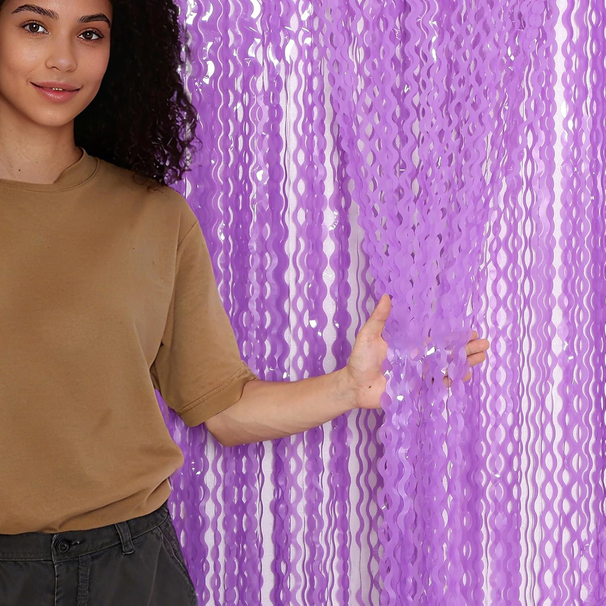 4 Pack Wavy Purple Metallic Tinsel Foil Fringe Curtains - 3.3x6.6 Feet Party Streamer Halloween