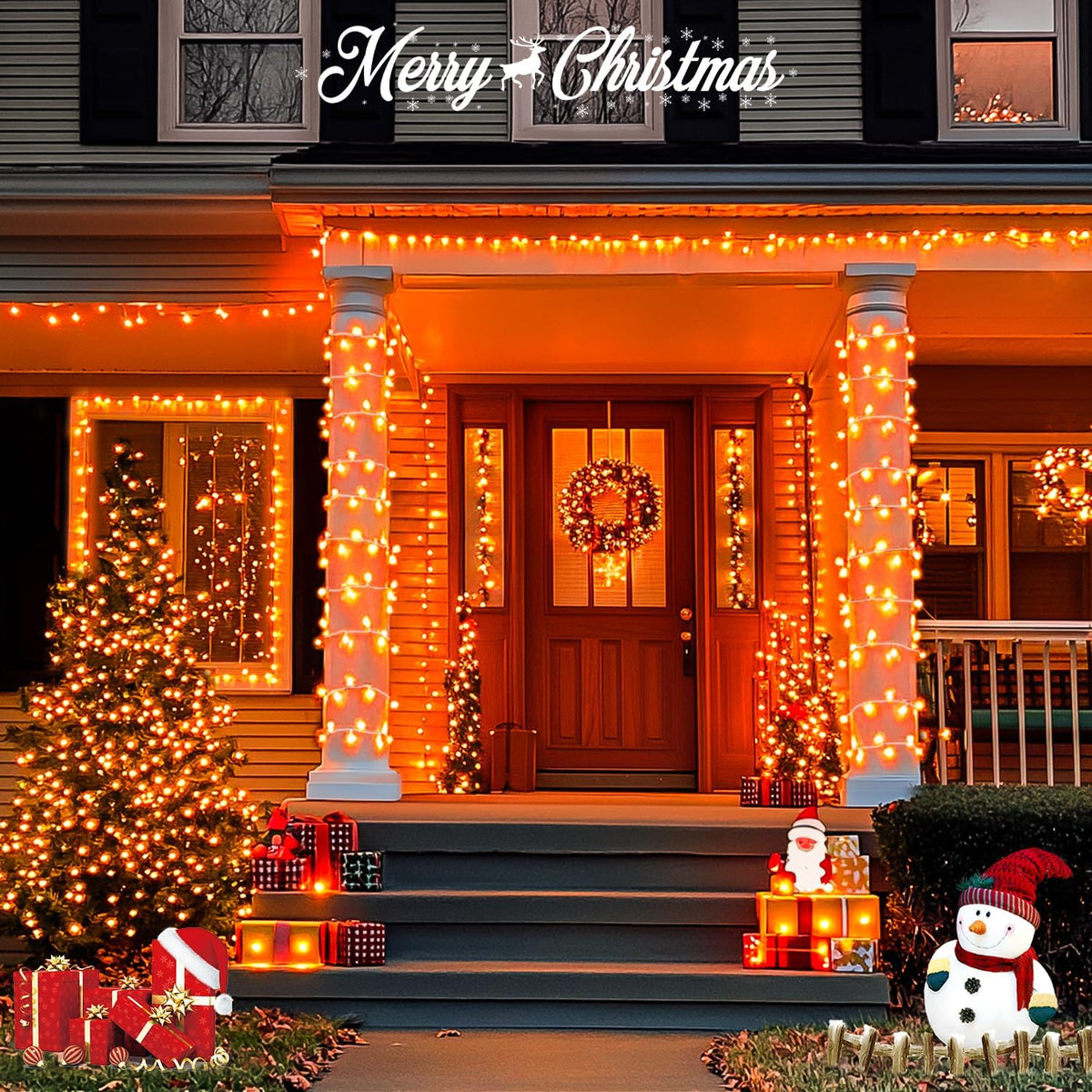 JMEXSUSS 500 LED Halloween Lights Outdoor, 163FT 8 Modes Orange Halloween Light Indoor Clear Wire