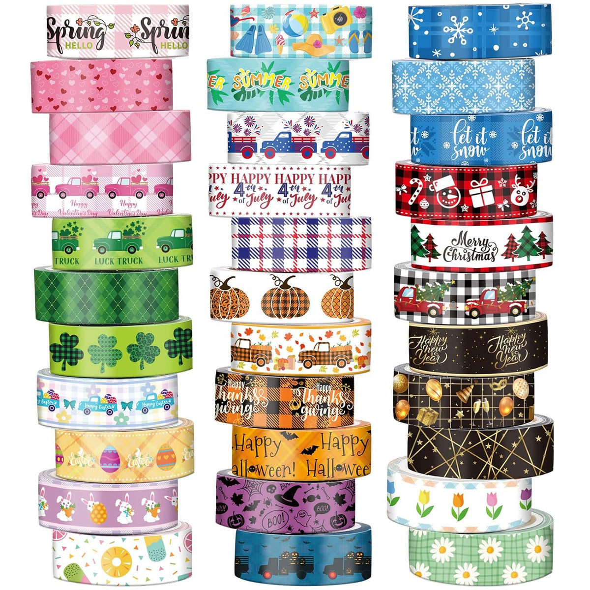 TaoBary 33 Rolls Holiday Plaid Washi Tape, 15 mm Seasonal Washi Tape Set Bohemian Colorful Vintage