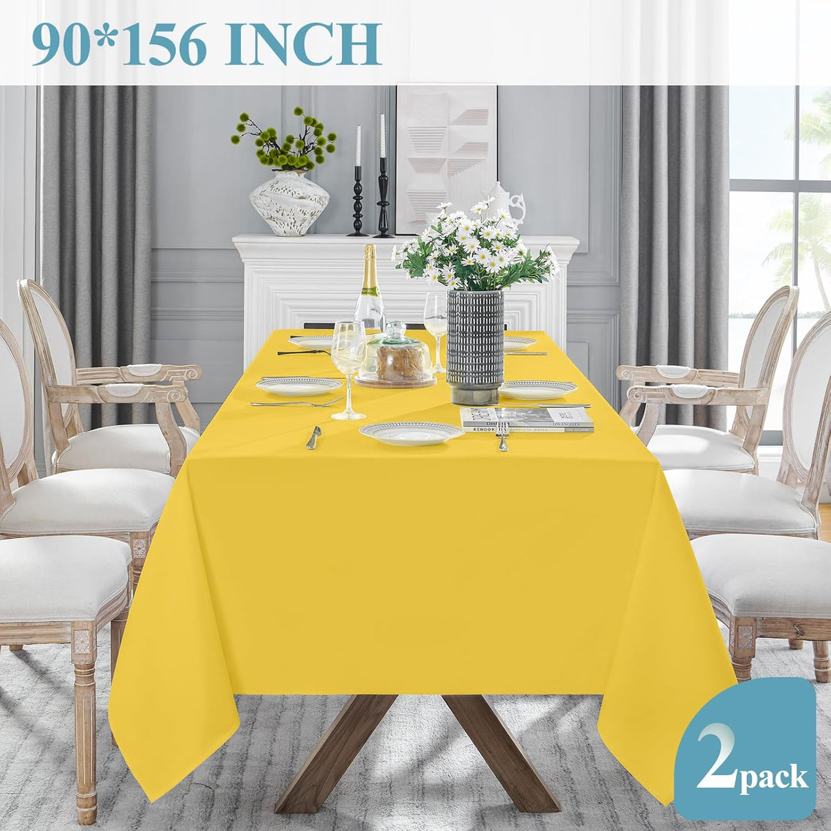 VidaFete Tablecloth 2 Pack 90 * 156inch Rectangle Table Cloth Polyester, Stain Wrinkle Resistant