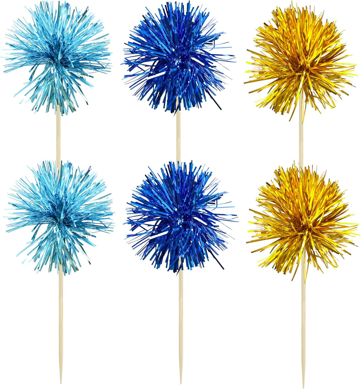 Gyufise 30Pcs Foil Firework Cupcake Toppers Sparkle Tinsel Cake Toppers Tinsel Drink Cake