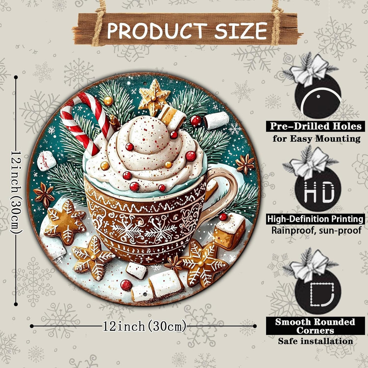 Round Christmas Signs Hot Cocoa Bar Metal Tin Sign Christmas Decor For Home Vintage Christmas