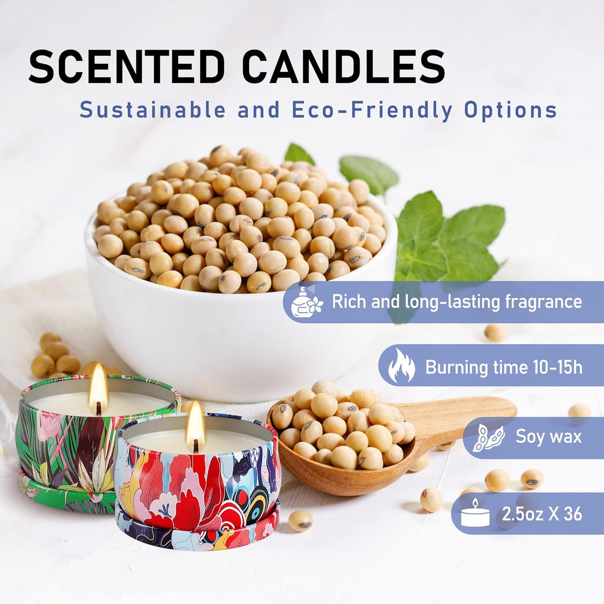 36-Pack Scented Candles Gift Set – 2.5oz Long-Lasting Soy Wax Candles with Essential Oils |
