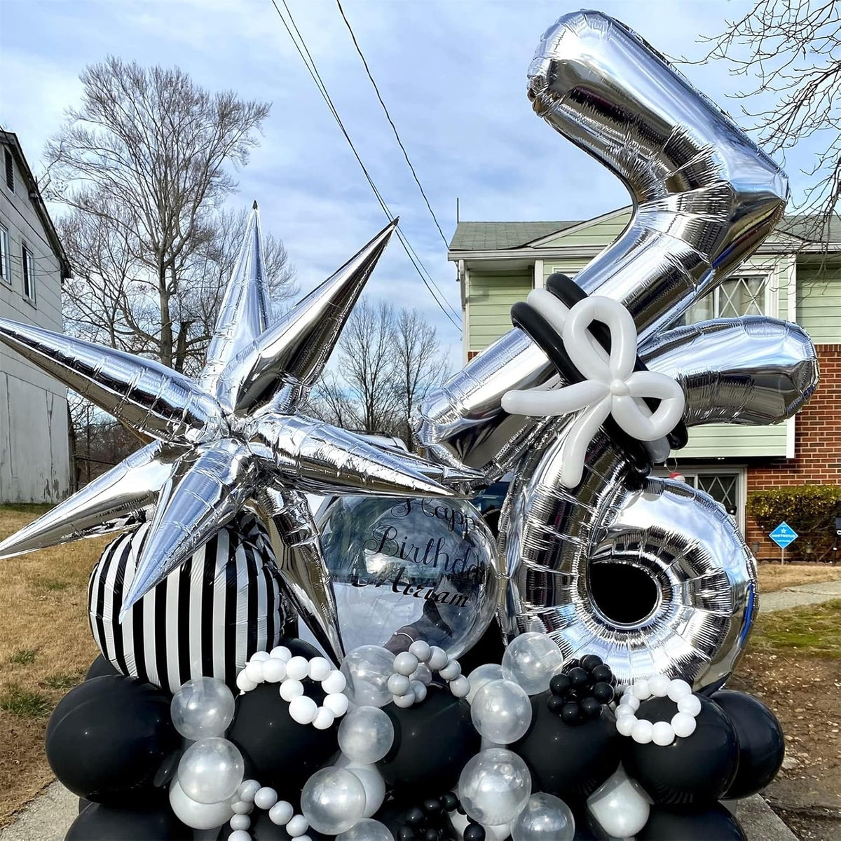 40'' Silver Number 7 Balloons, Self Inflating Foil Number Balloons Set 0-9 for Women Men, Large