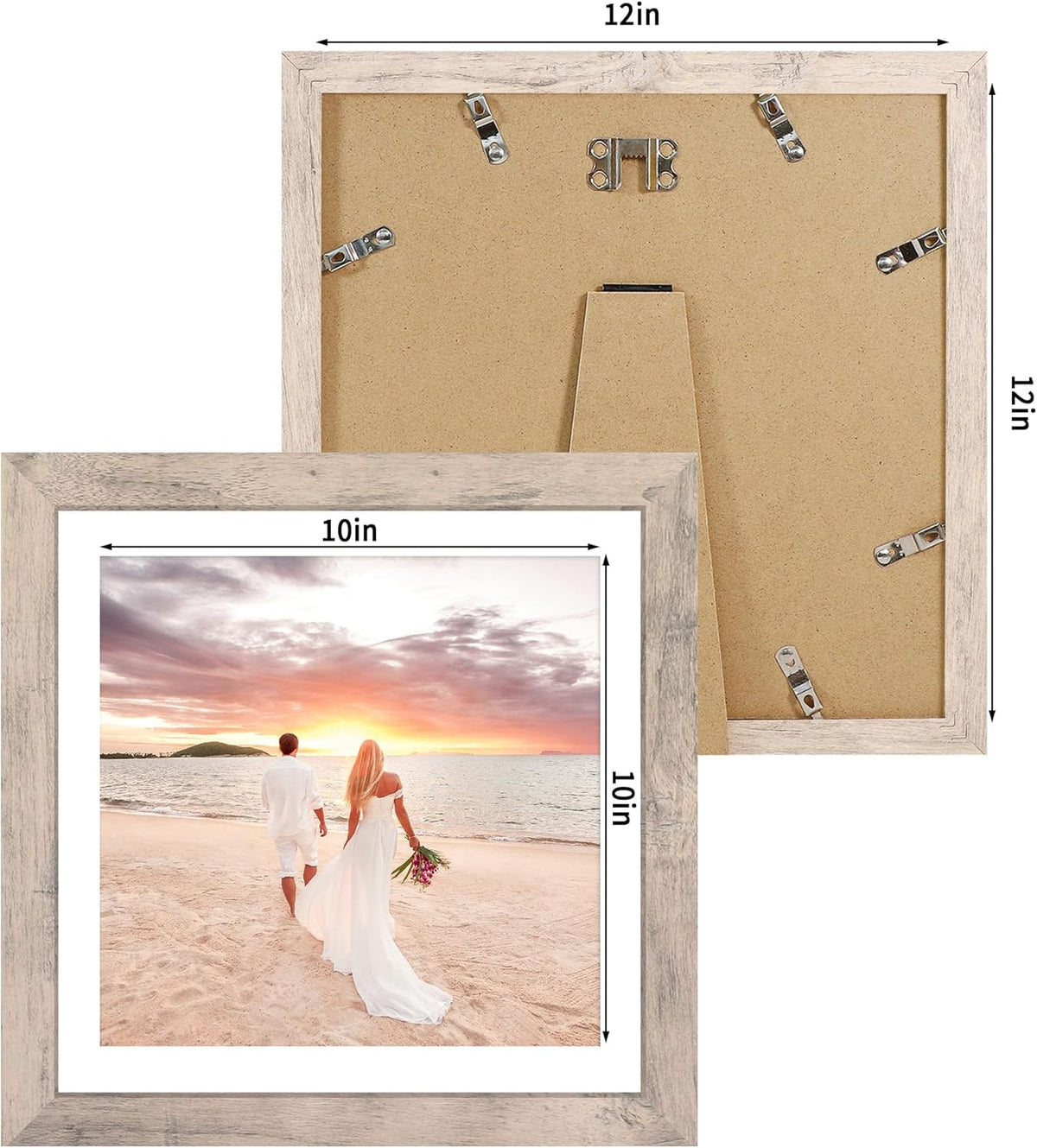 12x12 Picture Frame Set of 4 with Tempered Glass, Smoke Gray Frame Display 10x10 Picture with Mat