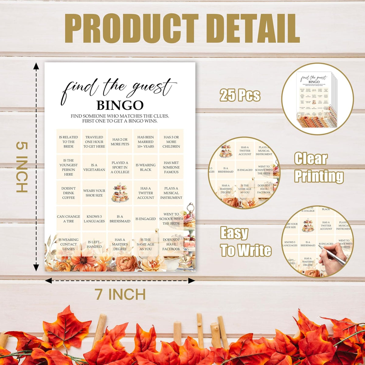 Fall Bridal Shower Games Cards, Find The Guest Bingo, Wedding Bachelorette Party Games, Fall in