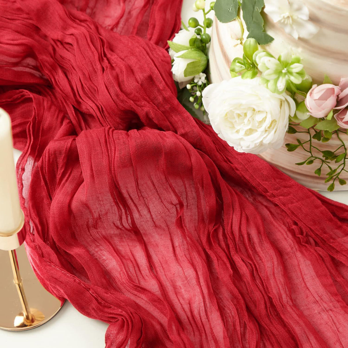 12 Pack Red 10 Ft Cheesecloth Table Runner 20x120 Inch Boho Wrinkled Sheer Romantic Gauze Decor for