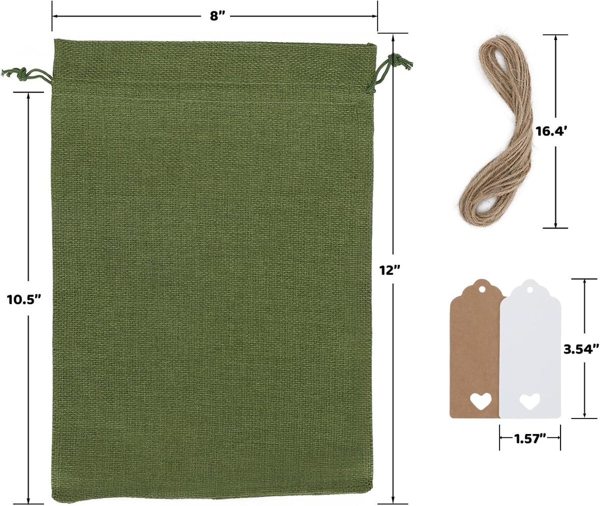 Tapleap Burlap Bags with Drawstring - 10Pcs 8x12 Green Gift Sacks for Wrapping Halloween Favors