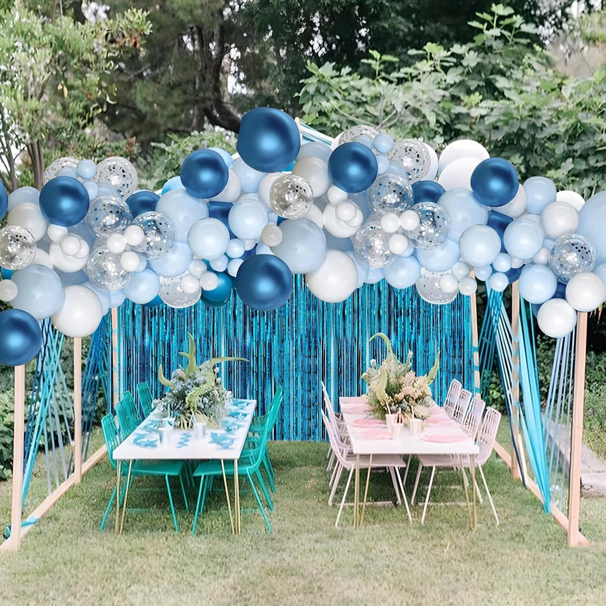 2 Pack Baby Blue Foil Fringe Curtains Door Streamers Party Decorations 3.3 x 8.2 ft, Tinsel Curtain