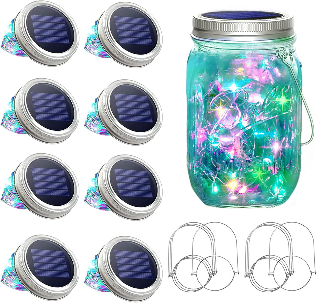 SunKite Solar Mason Jar Lights [Updated], 8 Pack 20 LED Waterproof Fairy Firefly Jar Lids String