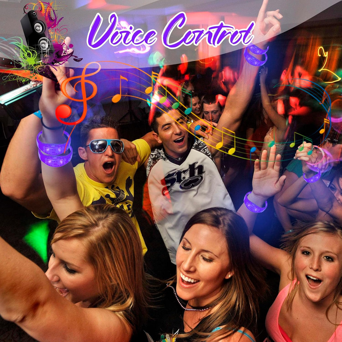 100 Pcs LED Bracelets Sound Activated with Flashing LED Strobe Music Control Light Up Bracelets for