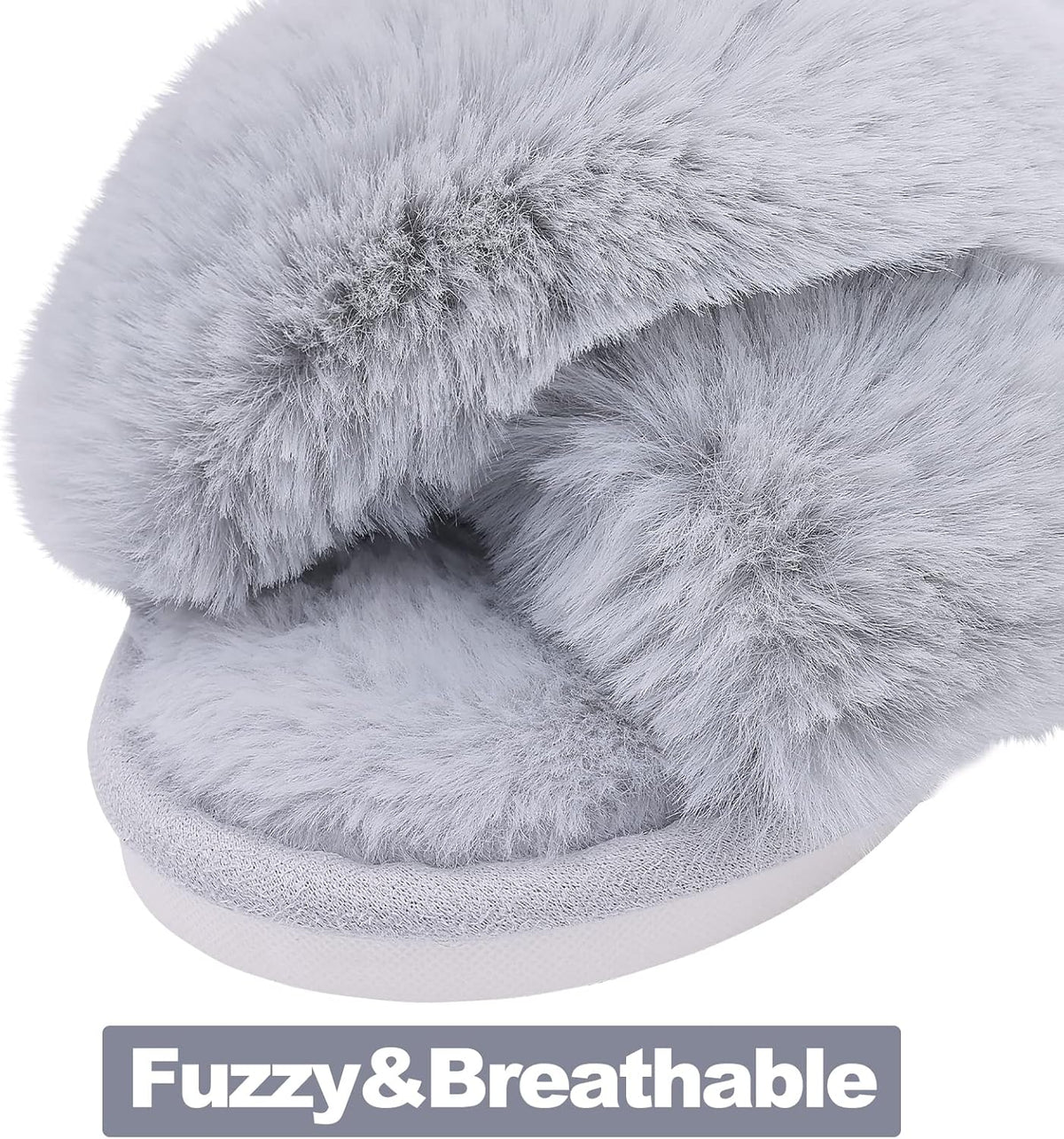 Evshine Women's Fuzzy Slippers Cross Band Memory Foam House Slippers Open Toe