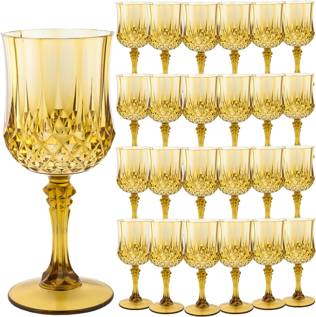 Plastic Wine Glasses，Plastic Goblets Vintage Style Cordial Drinking Glasses for Wedding Reception