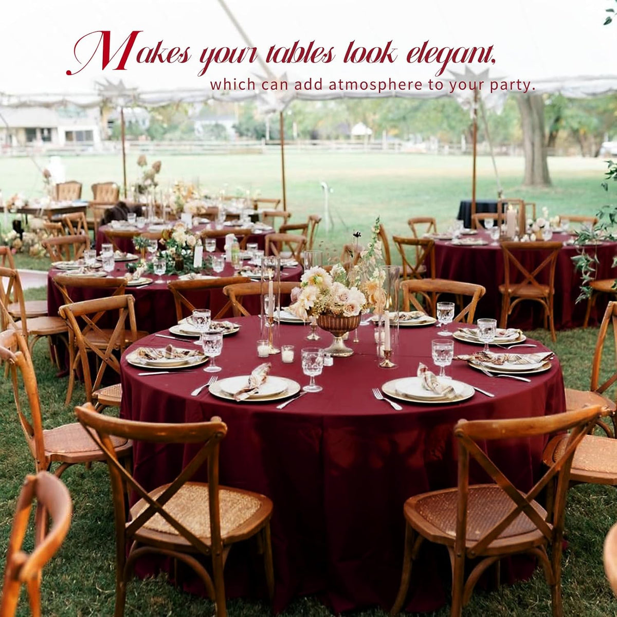 10 Pack Burgundy Round Tablecloths - 120 Inch, Polyester Table Cover for Round Table, Stain and