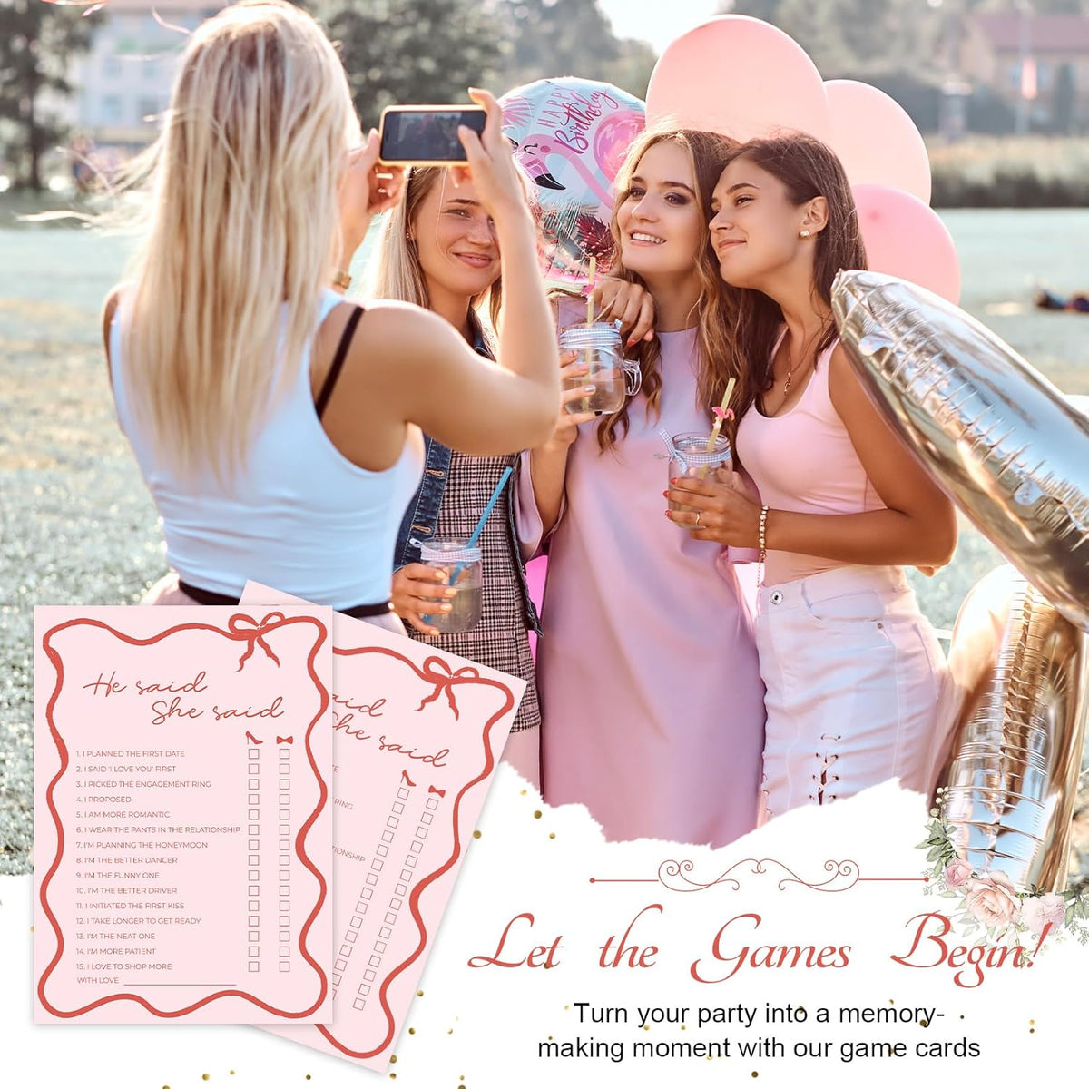 DEEKA 30 PCS Bridal Shower Games Card for 30 Guests Pink Wavy Border Ribbon Bow Funny Wedding
