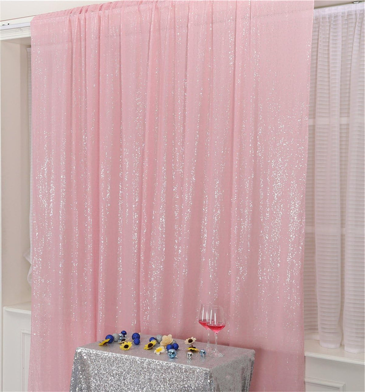 Eternal Beauty Pink Sequin Backdrop, 10x10 Ft Glitter Background Curtains for Shimmer Photography