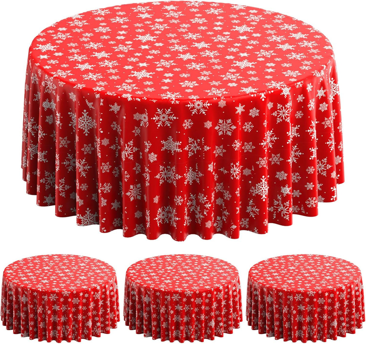 3 Pieces Christmas Snowflake Plastic Party Tablecloth Decorations, Disposable White Snowflake Red