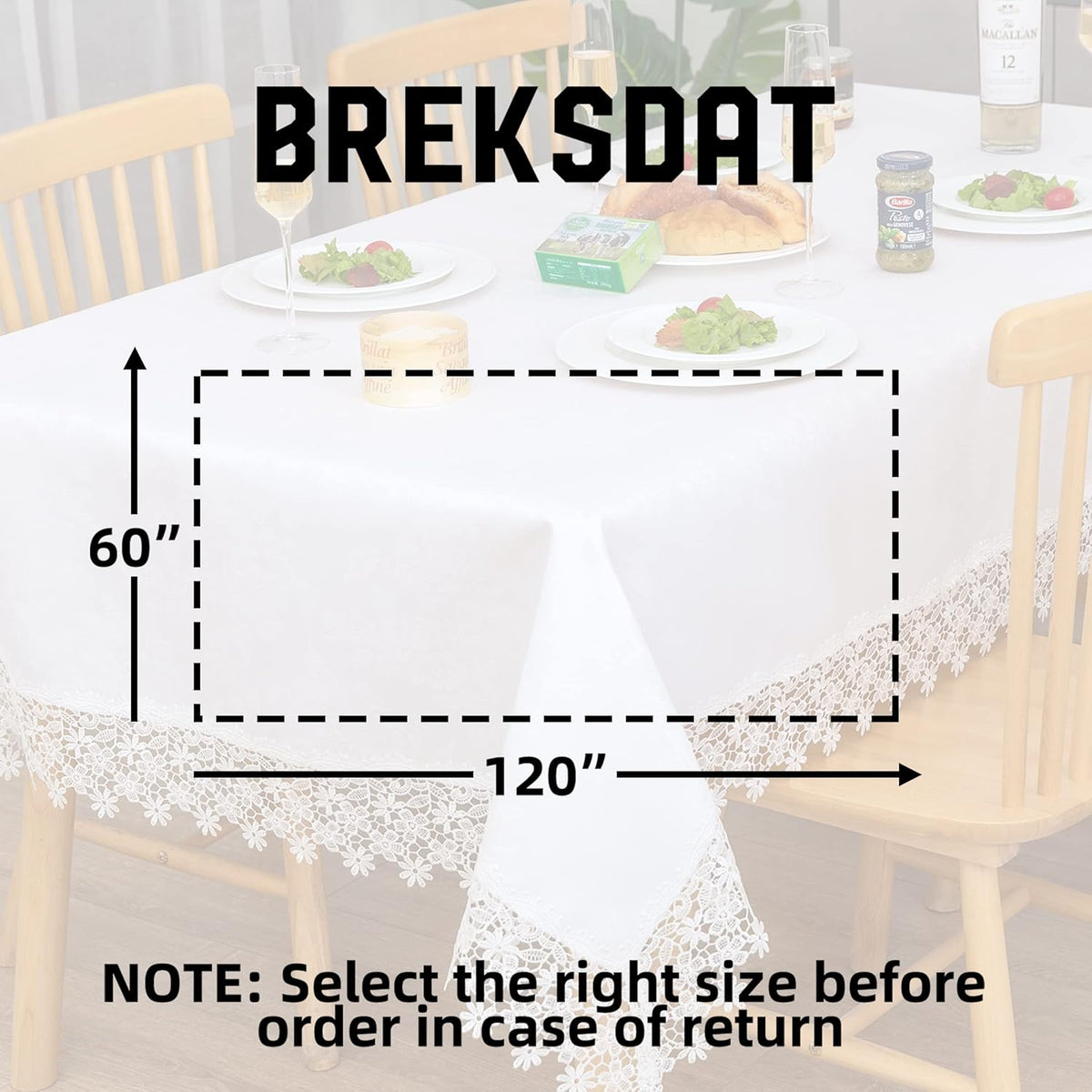 White lace Premium Rectangle Farmhouse Tablecloth Waterproof OilProof SpillProof AntiShrink Soft