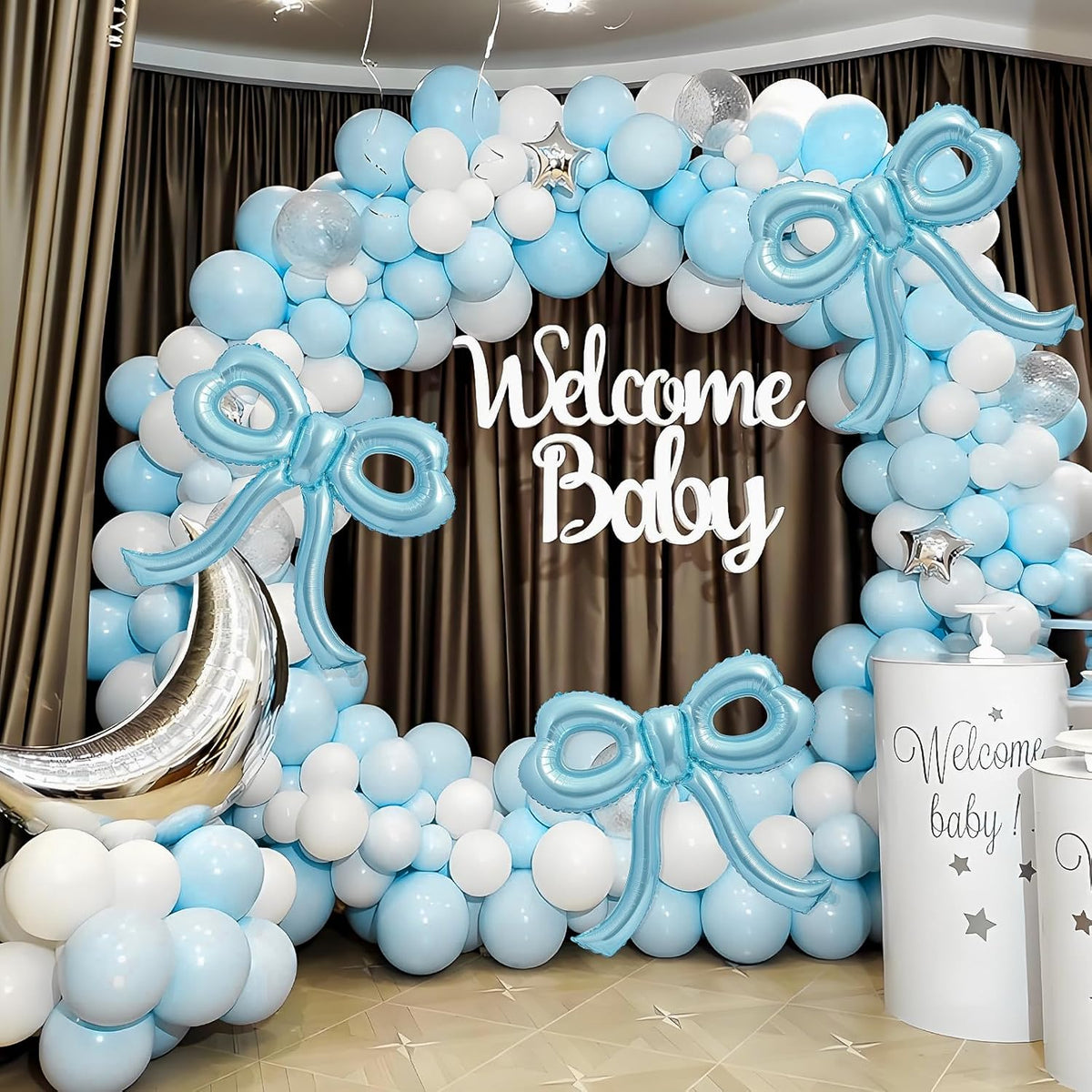 4 Pcs Blue Bow Balloons Bow Birthday Party Decorations for Girl Women Bow Decor Blue Birthday