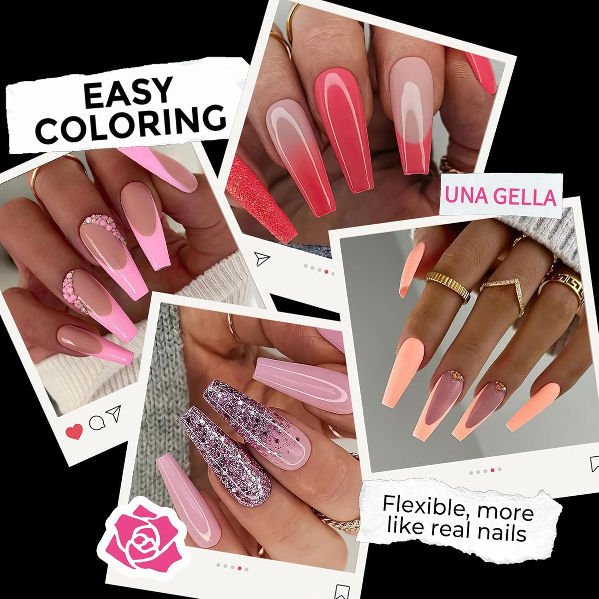 UNA GELLA Long Coffin Nail Tips: 216pcs Coffin Acrylic Fake Nails Full Cover Gel Nail Tips Press On