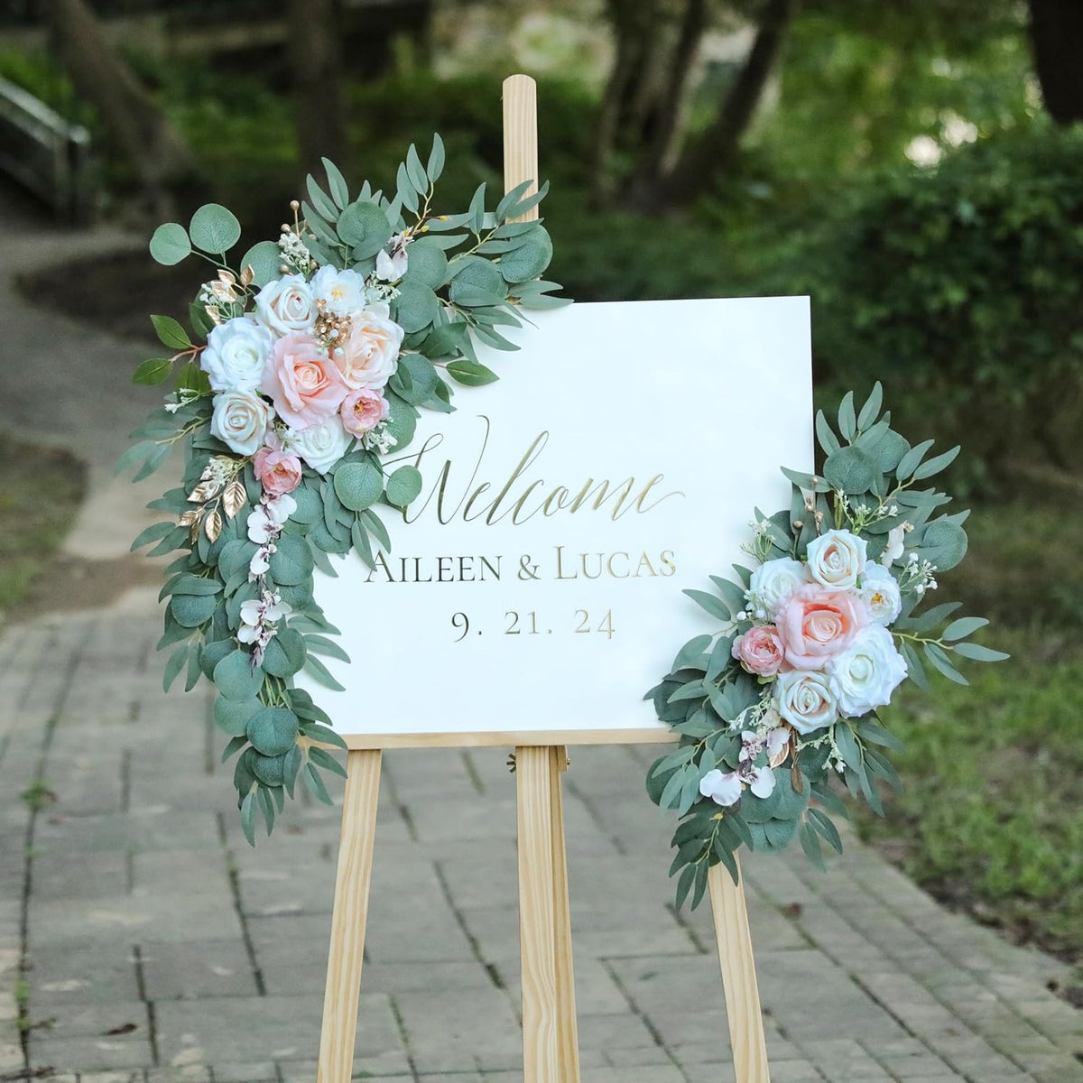 Artificial Blush Pink Wedding Arch Flower Swags Set of 2 for Welcome Signs and Ceremony