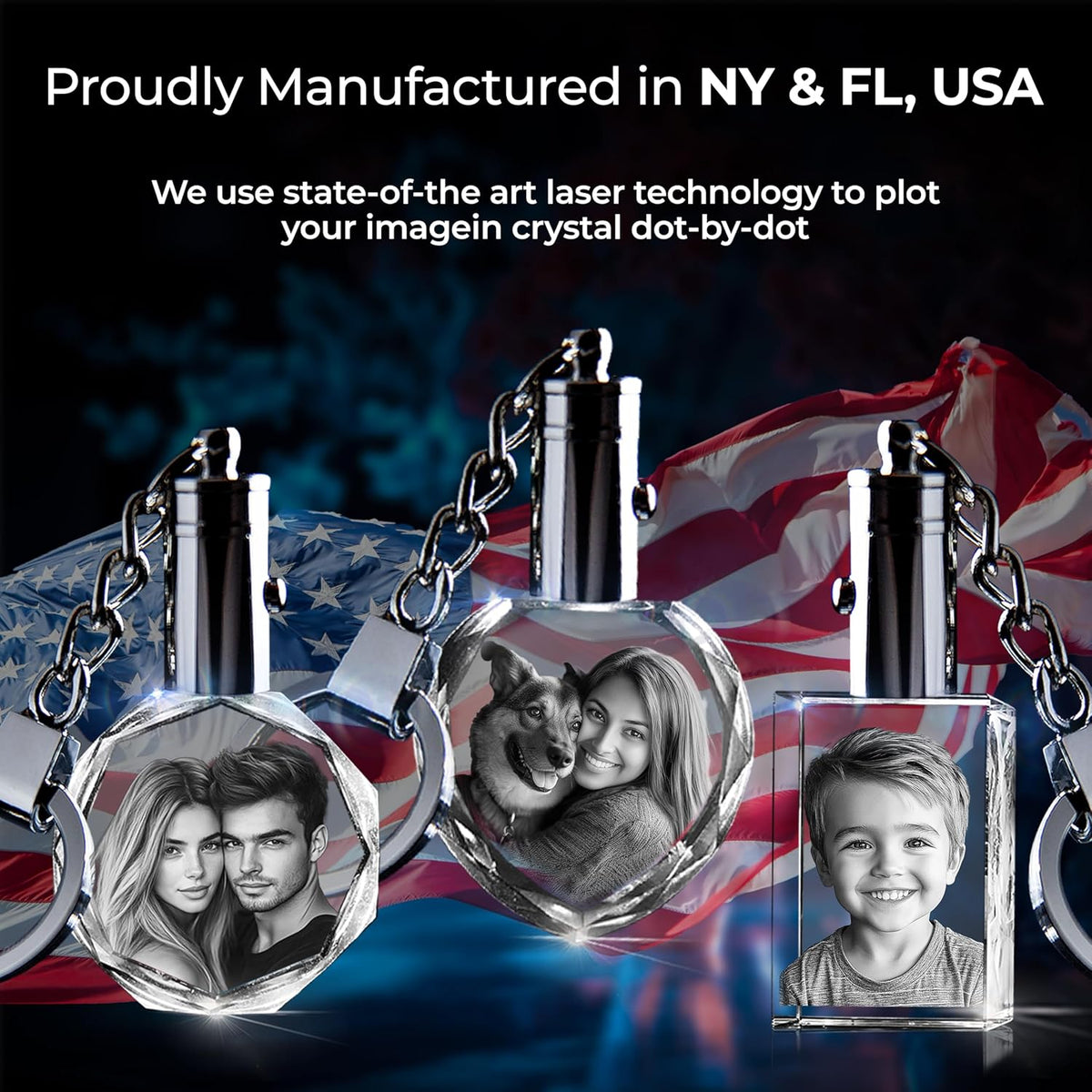 3D innovation Personalized Crystal Keychain Photo with LED Light Custom Laser Etched Key Chain