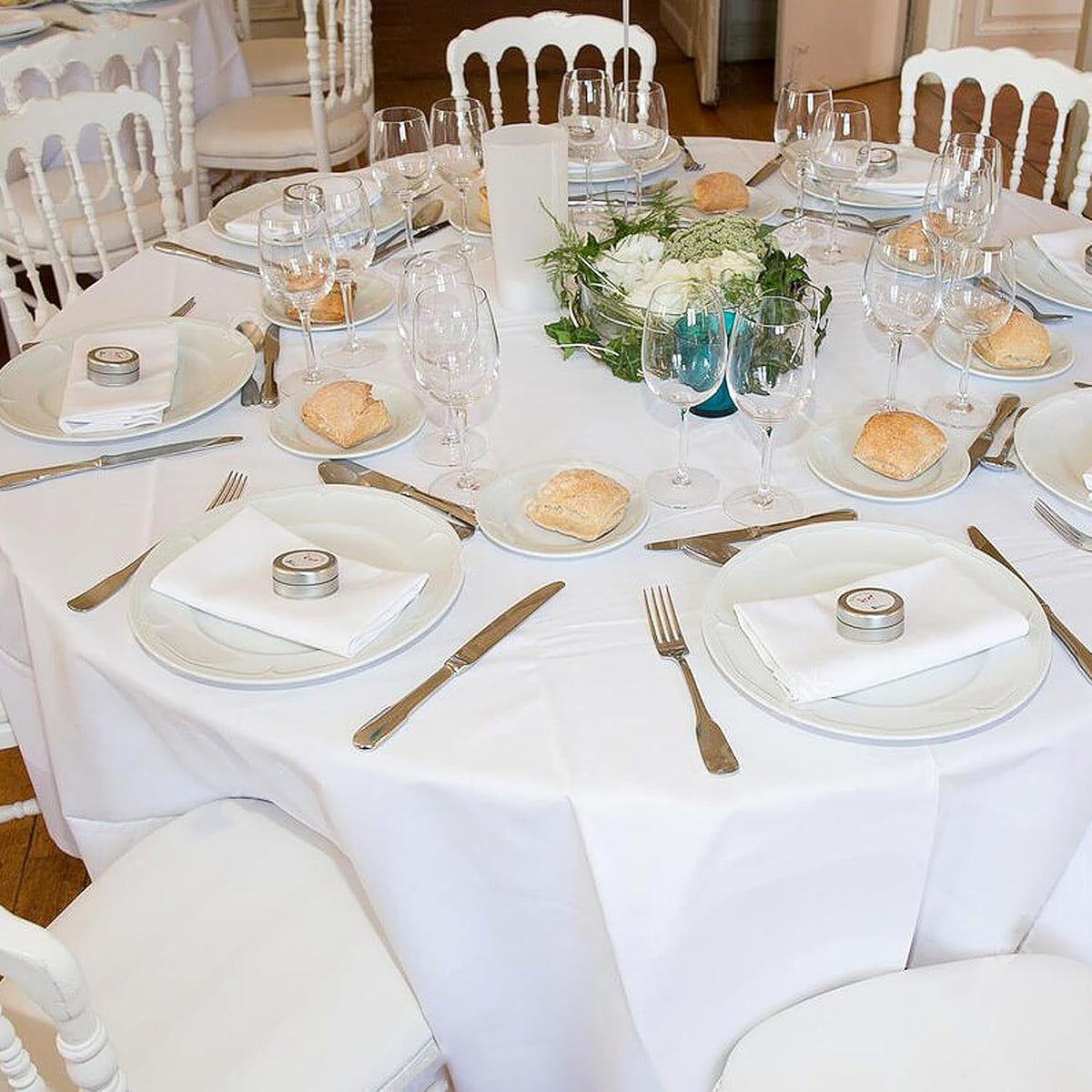 sancua 6 Pack Round Tablecloth 120 Inch White, Stain and Wrinkle Resistant Table Cloth - Washable