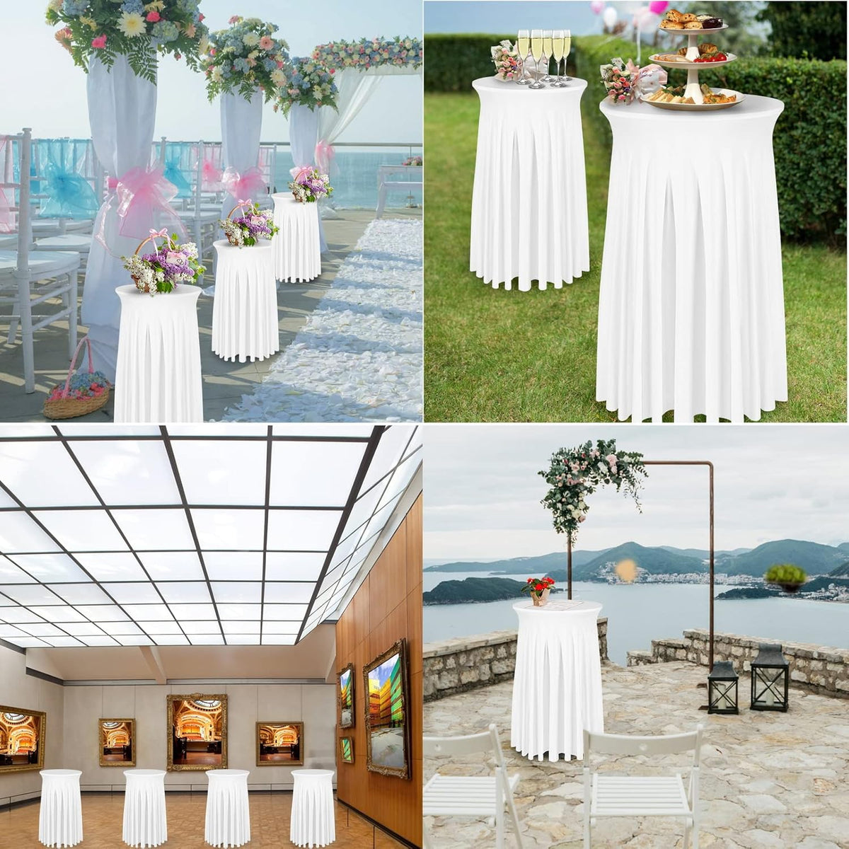 Cocktail Table Covers - 2 Pack 32"x 43" White Cocktail Table Tablecloth with Natural Wavy Round