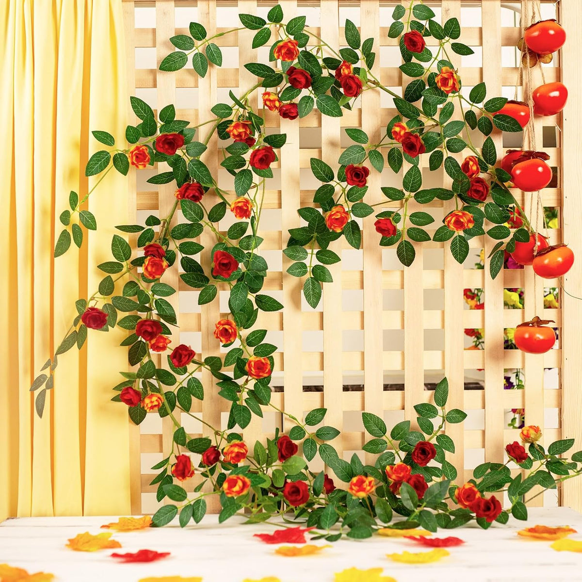 6FT Bendable Rose Vine with Butterflies, Wildflower Garland Hanging Floral Garland for Wall Decor