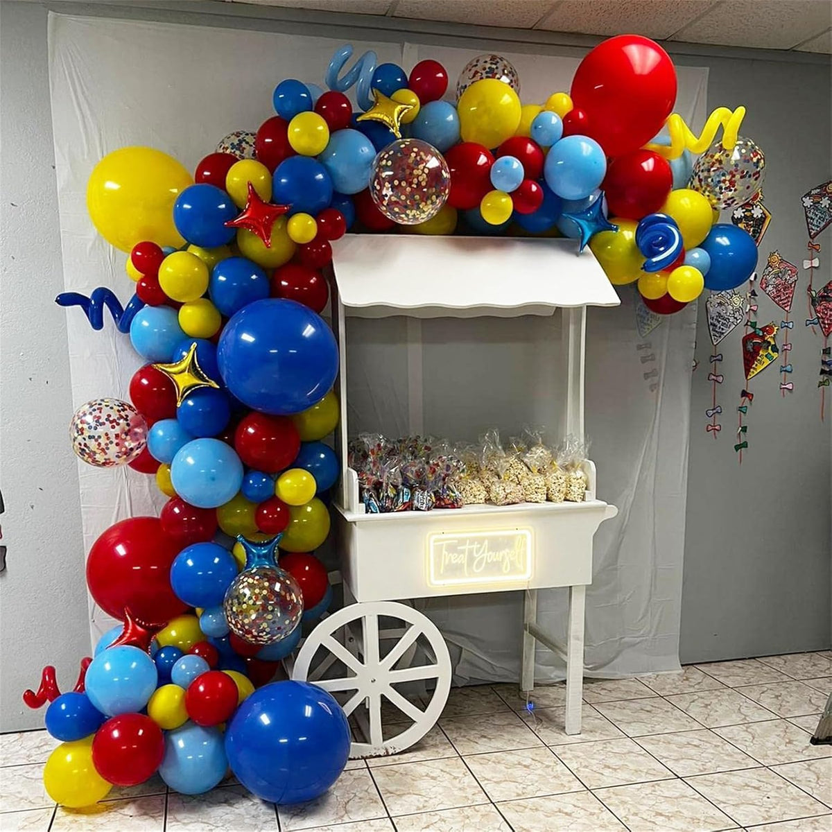 Balloons Red Blue Yellow, 12 Inch Primary Color Helium Balloons with Confetti Latex Balloons