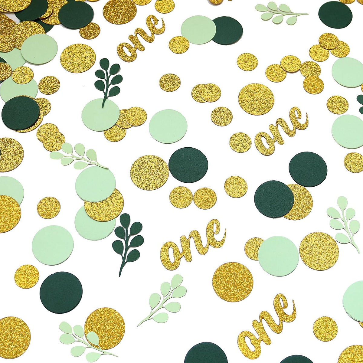 300PC Gold Glitter and Sage Green First Birthday Decorations for Girl/Boy Greenery Happy 1st