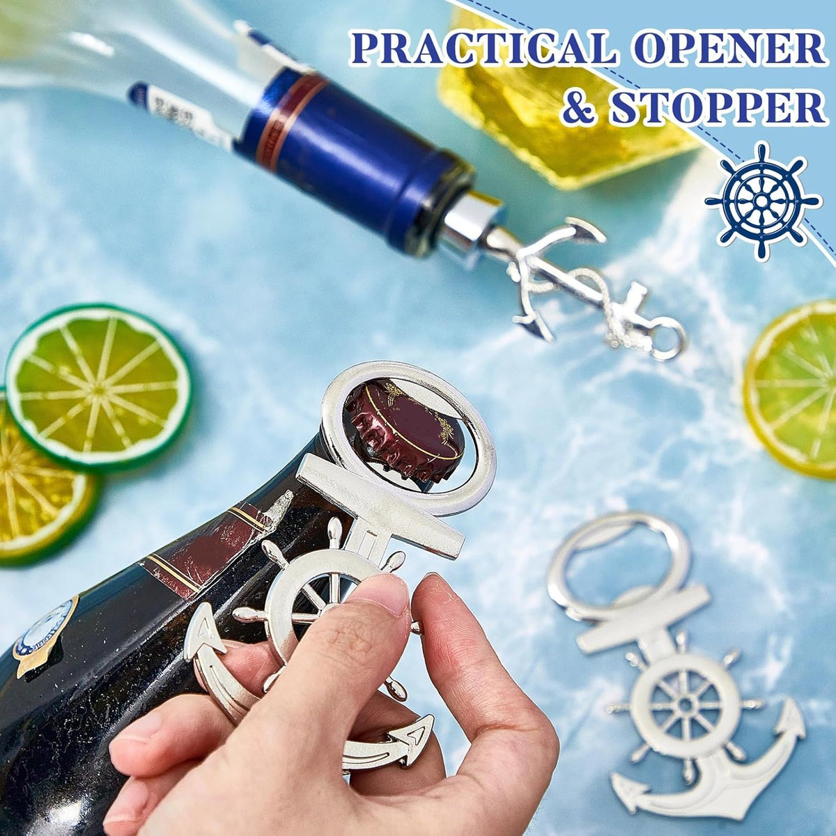 Zhehao 50 Pcs Anchor Bottle Stopper Bottle Opener Wine Bottle Stopper for Beach Nautical Themed