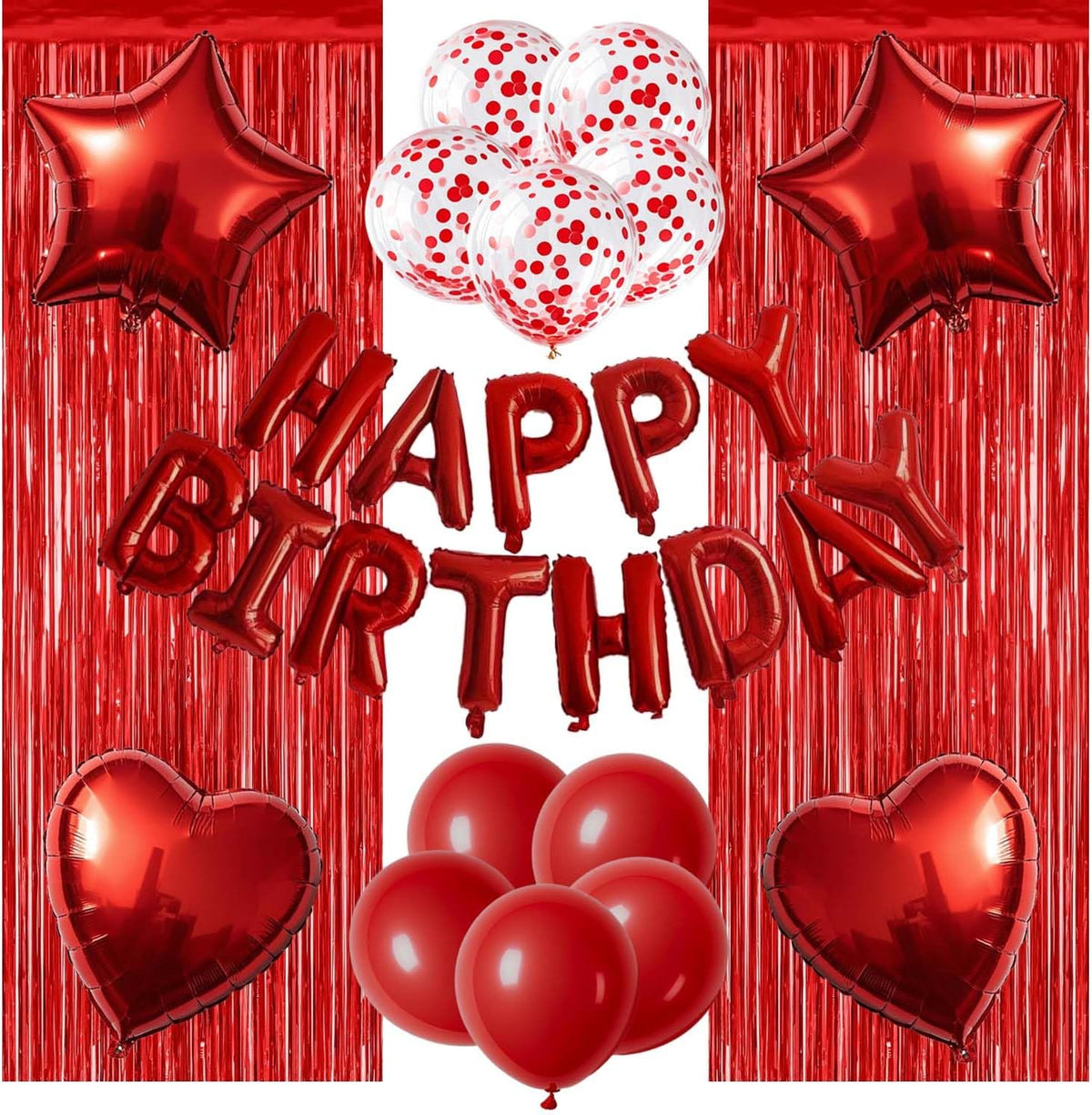 29 Pcs Red Birthday Party Decorations - Happy Birthday Balloons Banner Red, Heart & Star Foil