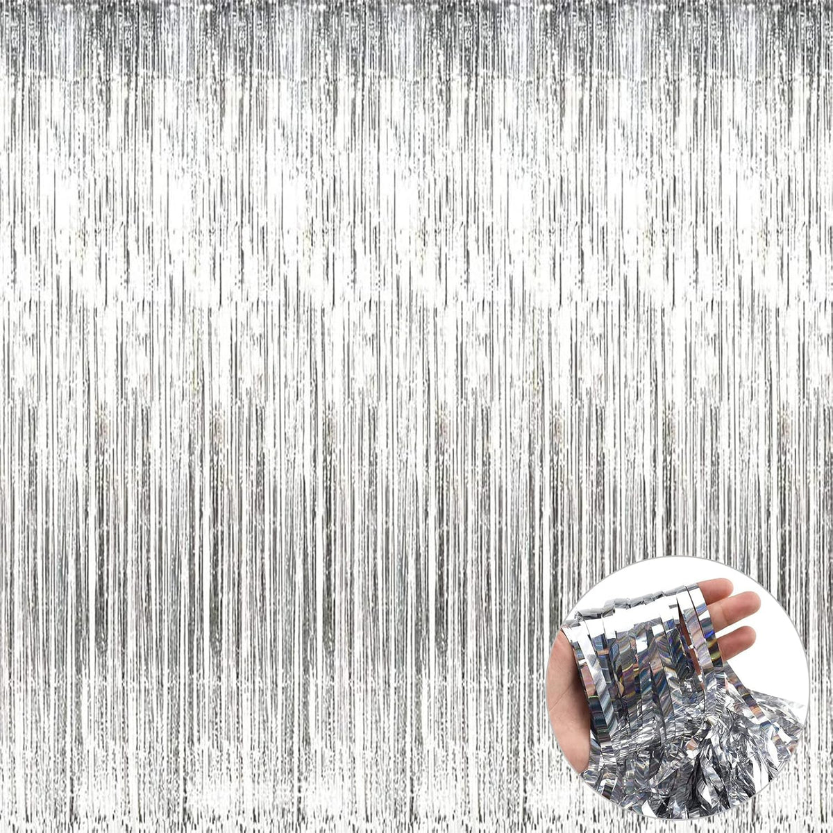 4 Pack Silver Foil Fringe Curtain Backdrop, 3.28Ft x 9.84Ft Metallic Tinsel Streamers Curtains for