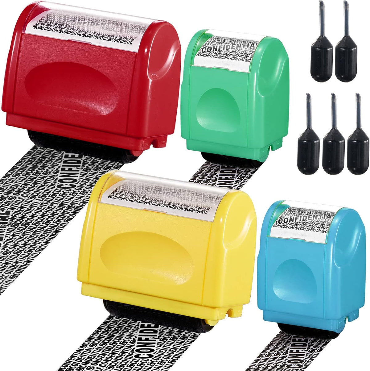 Mimorou 4 Pack Identity Theft Protection Roller Stamps Kit Confidential Privacy Roller Hidden Wide