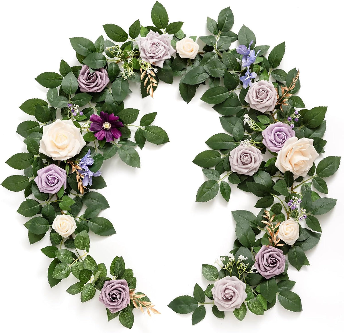 Ling's Moment 5FT Light Purple Artificial Flower Arch with Rose Leaves and Lilac for Wedding Party