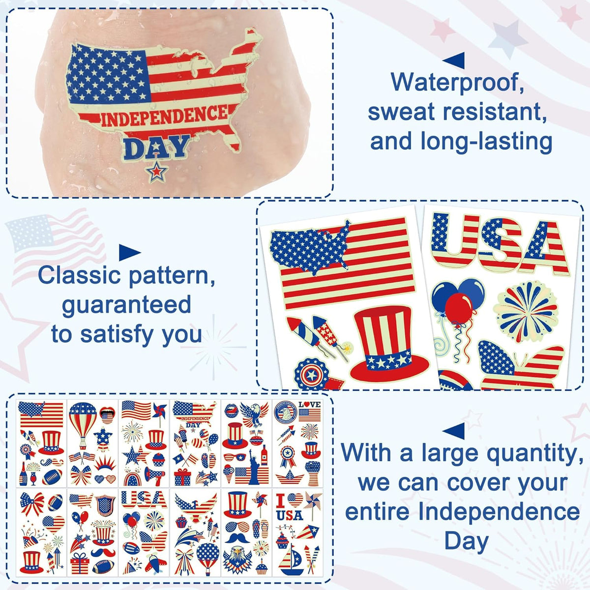 106 Packs 4th of July Decorations, 4th of July Glow in the Dark Tattoos, Multiple Styles Fourth of