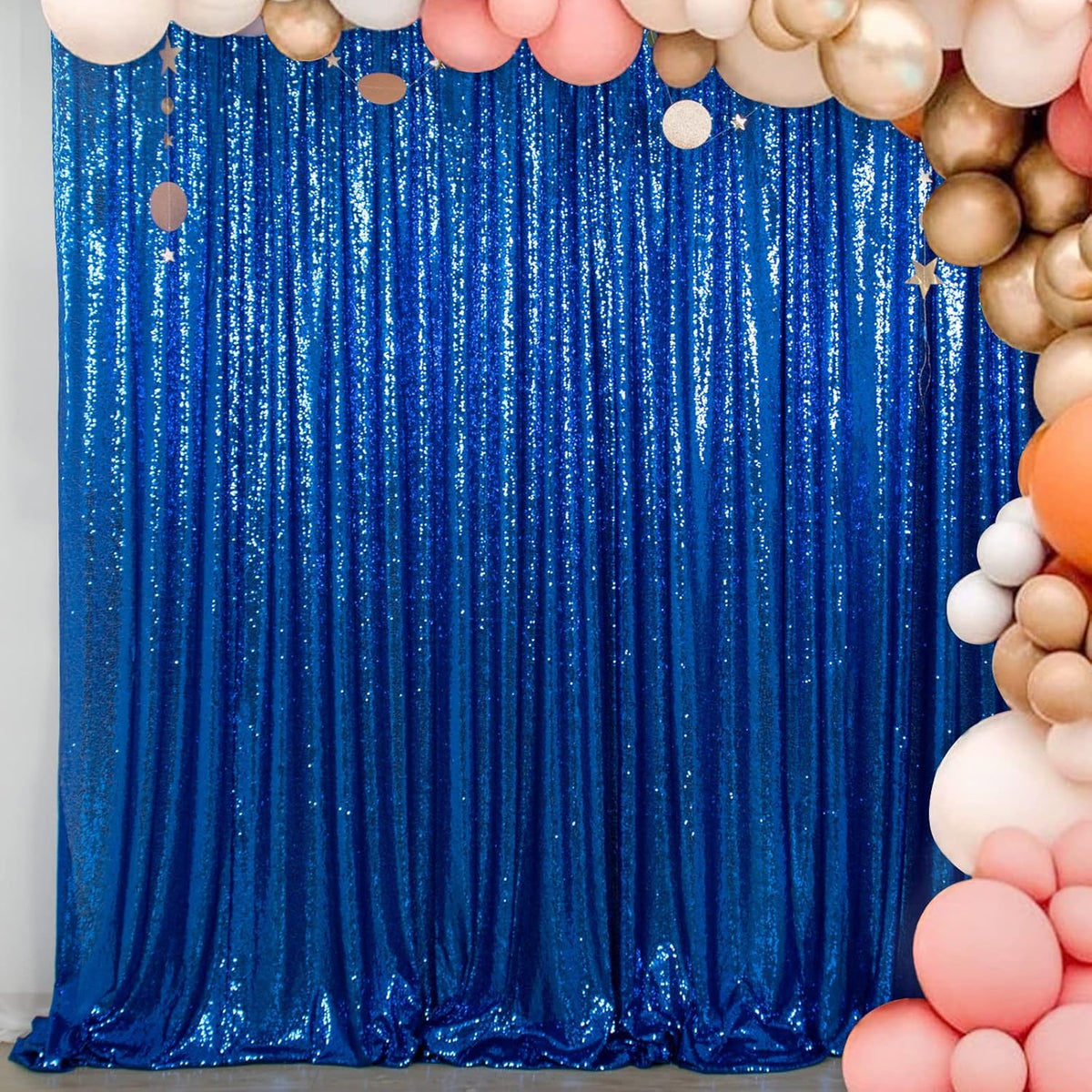 ShinyBeauty Blue Sequin-Backdrop Curtain - 2 Panel, 5FT x 10FT - Wedding & Photography Backdrop
